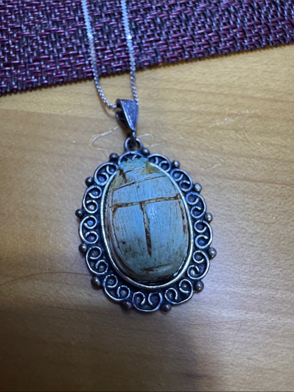 Handcrafted sterling silver Oval Scarab Pendant Necklace